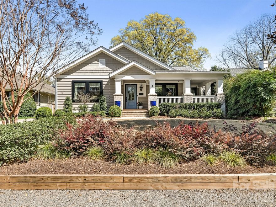 Immaculate Dilworth cottage with welcoming wrap around front porch. Spacious one level living offering a great balance of character and contemporary living. The property has been thoughtfully crafted to create a light filled, open floor plan--ideal for everyday living and entertaining. The kitchen is the heart of the house--large working island, ample countertops, custom cabinetry, and designer grade lighting. Beautiful hardwoods throughout, fresh interior paint, new carpet and recently installed Renewal by Andersen windows. The primary suite has dual walk in closets and a custom built in armoire--great for extra storage. 
The rear den can be used as a 4th bedroom , studio or additional living space. Ideal location--easy walk to restaurants, shopping and parks. Minutes to Uptown.