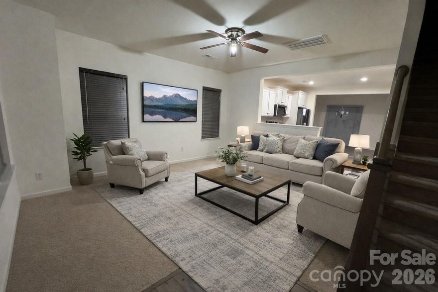 Just reduced check out this amazing 3-bedroom 2.5 bath home in Edgewater. Edgewater is an amazing Nationally ranked golf course community with a marina, lake access, restaurant, pickleball court, swimming pool, walking and bike trails! The community even maintains your yard for you.  This beautiful 2 story home is located on a corner lot. The primary bedroom is located on the main floor with a beautiful, tiled shower and walk in closet. The open floor plan has new carpeting and laminate flooring. The kitchen boosts with stainless steel appliances and granite countertops. The upstairs has a large flex room, 2 large bedrooms and a full bath. The laundry area is on the main floor.  Don't miss this opportunity to get your new home in this resort style neighborhood. Home available for quick close. Call today for an appointment.