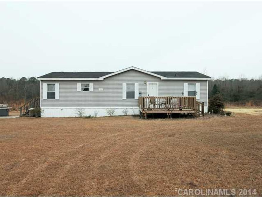 9.97 ACRES close to PEE DEE River!  2008 Manufactured Home in excellent condition 1152 s.f. Great room, Galley kitchen with appliances & breakfast area. Greatroom dining area & split floor plan with Master bedroom/bath on one side other 2 bedrm & bath on other side.  Hunting is best in SE.  Located between Wadesboro & Rockingham for jobs & shopping.  Central heat & AC.  Well  Little utility cost.  House & 9AC $75,000
