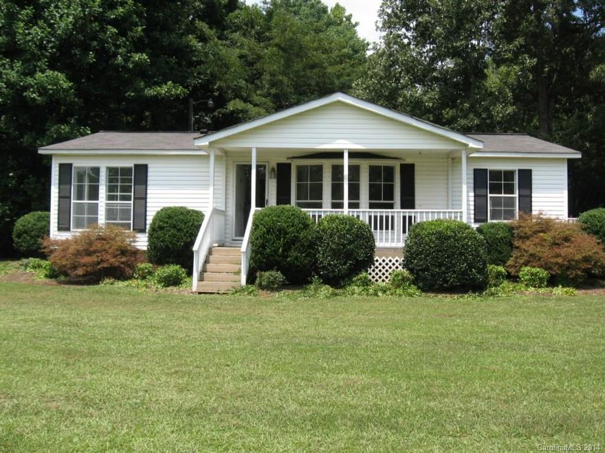 Great opportunity to have 2 acres of space and privacy with easy access to so much!   Just minutes to I-485.  Split floor plan,  3rd bedroom has access to raised patio,  Spacious eat in kitchen, lots of cabinets.  New Carpet just installed, 12/10/14 in all bedrooms and living room.   See prior survey in attachments.  15'  access off Blair Rd,  Approximately  200' back to the 2 acres with many mature trees.