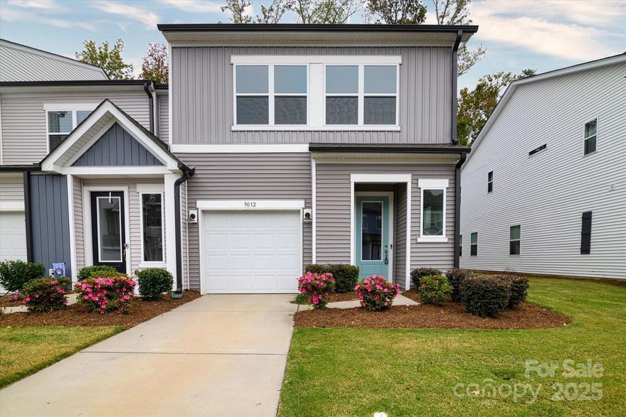 End unit!  Welcome to 9032 Widden Way! This beautiful, move in ready 3-bedroom, 2.5-bath end unit home offers 1,628 sq ft of modern living and was built in 2023. The open floorplan features a spacious kitchen with granite countertops, tile backsplash, a center island with breakfast bar, stainless steel appliances, and a pantry. Upstairs, the owner’s suite includes a walk-in closet and en suite bath with dual sinks and a walk-in shower. Additional highlights include a laundry room, attached 1-car garage, and a fenced-in patio—perfect for relaxing or entertaining. Conveniently located with low HOA fees, this home combines comfort and convenience in a desirable location.