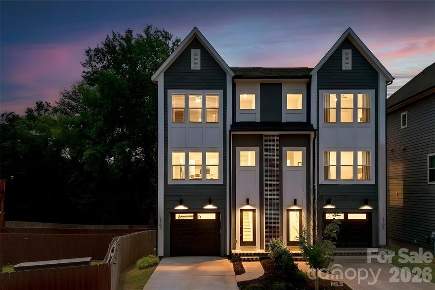 Built in 2023 with NO HOA, this luxurious modern townhouse on a quiet Enderly Park street delivers a refined blend of style, function, and convenience. The three-level layout offers 3 bedrooms, 3 full bathrooms, and 1 half bathroom, ideal for both everyday living and elevated entertaining.

The lower level features a welcoming foyer and a private bedroom with an ensuite full bathroom, creating a gracious guest retreat, home office, or fitness studio with its own sense of privacy. From here, a wooden staircase leads down to the paver stone patio framed by a full privacy wooden fence, transforming the backyard into an intimate outdoor oasis for grilling, al fresco dining, or unwinding under the stars after a long day.

On the second floor, an expansive open-concept kitchen, dining area, and living room are DRENCHED in natural light from the oversized windows of this end unit and grounded by wide-plank floors and 9-foot ceilings for a sophisticated, airy feel. The designer kitchen showcases sleek quartz countertops and subway tile backsplash, an oversized island with seating, custom-style shaker cabinetry, modern pendant lighting, a gas range, and coordinated black and stainless steel appliances, while a wood balcony just off the living room creates seamless indoor–outdoor flow. A stylish half bathroom on this level helps maintain a polished entertaining space for guests.

The third floor is dedicated to the private quarters, where a serene primary suite feels like a personal retreat with its spa-inspired ensuite bathroom featuring an expansive tile shower and dual quartz vanity. An additional bedroom on this level also enjoys its own ensuite full bathroom, and the conveniently located laundry keeps daily routines effortless and organized. A one-car garage provides secure parking or extra storage for sports gear, tools, or seasonal décor.

Enjoy the feel of a quiet neighborhood street while staying moments from Charlotte’s vibrant West End, with easy access to coffee at Enderly Coffee, Not Just Coffee, and Platform Coffee & Kitchen, plus dining at Noble Smoke, LuLu’s, Azul Tacos, Pinky’s Westside, and many other local favorites. Spend weekends at Town Brewing or Lucky Dog Bark and Brew, play tennis or pickleball at Enderly Park, explore Irwin Creek and Stewart Creek Greenway, and appreciate the quick, convenient commute to Uptown Charlotte. This townhome offers luxurious finishes, thoughtfully designed spaces, and an unbeatable location at the heart of Enderly Park!