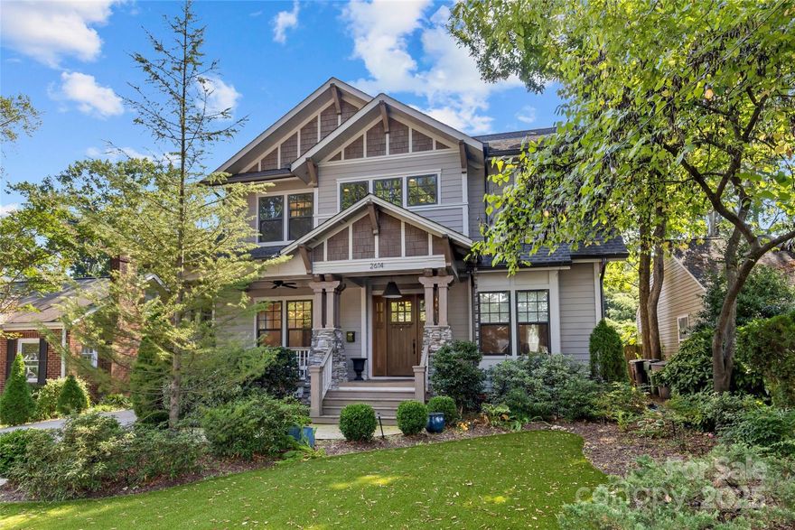 Nestled on a no-outlet street in desirable Chantilly, this modern and stylish craftsman-style home awaits. Built in 2018 by Carolina Craftsman Builders, this 5-bedroom, 3.5-bathroom home is designed with hosting in mind. The chic formal dining room features french doors, wainscoting, and connects to the kitchen via a butler’s pantry/bar. The timeless kitchen has classic white cabinetry, counter-to-ceiling backsplash tile, a natural wood island with seating, and a walk-in pantry. The open-concept living room boasts decorative ceiling moldings, built-in bookcases, and a cozy gas fireplace with a beautiful mosaic. The convenient, main-level bedroom and full bathroom are perfect for guests. A spacious loft at the top of the stairs creates endless flexibility. The inviting primary suite on the second level is a true retreat, thanks to a walk-in closet and a tranquil en-suite bathroom with a double vanity, clawfoot tub, and a separate shower. Secondary bedrooms are well-appointed and share a full bathroom with a double vanity and shower/tub combination. The fifth bedroom also makes for a wonderful dedicated office on the second level. Thoughtful architectural details, elegant finishes, and hardwood floors add to the home’s appeal. Great storage for easy organization throughout, including a main-level mudroom with a built-in workspace/cubbies and an upstairs laundry room. A fenced backyard is a private paradise with a covered deck, large patio, and mature landscaping.
Walking distance to the best of Plaza Midwood, Elizabeth, and the Chantilly Ecological Sanctuary and Park!