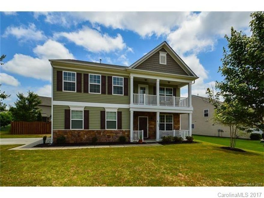 Just like new!!! Almond Glen Community. Bright open plan with welcoming porch. Formal Living & Dining with hardwoods. 4br 2.5 bath and large loft area. Gorgeous kitchen with 42" cabinets w/granite and island open to family room for easy entertaining. Large master w/balcony.  The Backyard is serene with Leyland cypress trees and a 5 foot privacy fence. Fireplace, pantry, laundry up, newer upgraded carpets. Low SC taxes Indian Land desireable schools. HOME IS READY FOR QUICK MOVE!!!!Pre-inspected.