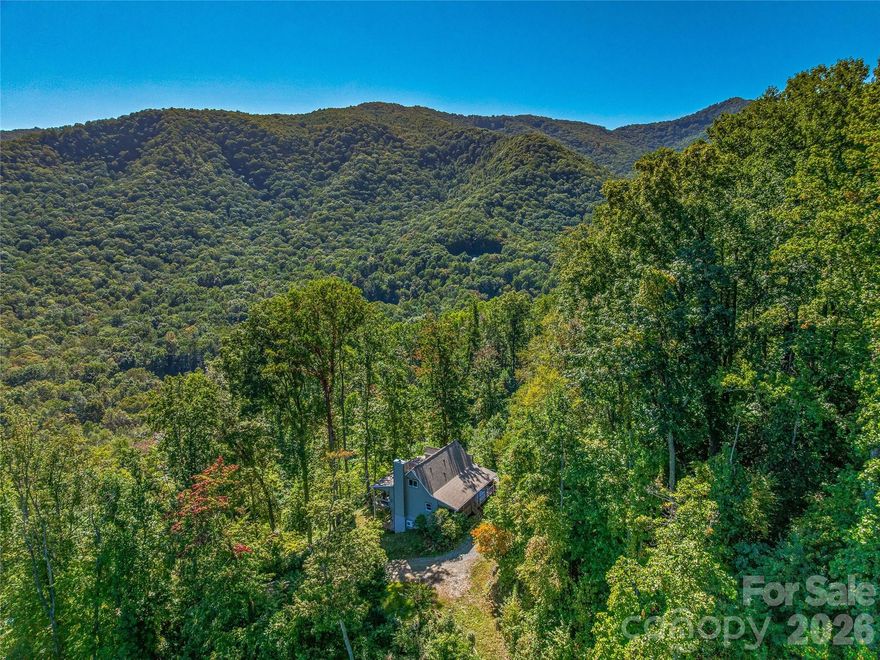 Tucked into over 15 acres of mountain land with private hiking trails, and yet you're not more than a short drive from everything Asheville has to offer. This 3 Bedroom, 3.5 bath retreat has been thoughtfully reimagined in 2021, striking a balance between mountain cabin character and modern ease. Hardwood floors and a stone fireplace anchor the open living, dining, and kitchen area, a space designed for both cozy relaxation and easy entertaining. The kitchen centers around a generous island with counter seating and stainless steel appliances, while a wall of windows pulls the natural light in, framing green trees and mountain views to enjoy year-round. Open the door to the expansive deck to create the ideal flow from living space, to the outdoors for the kind of lifestyle the mountains inspire. Upstairs, two bedrooms offer restful retreats, one with its own private deck, a natural spot for morning coffee or an evening read. The daylit basement adds meaningful flexibility: a den prewired for Bose surround sound, a dedicated laundry area, and walkout access to a flagstone patio that transitions seamlessly into the landscape. Step outside and the property truly opens up. Multiple porches and patios invite fireside gatherings under open sky, while an adored orchard (pear, peach, and apple trees alongside blueberry bushes and more) rewards those with a green thumb. Old logging paths have been converted into private hiking trails that wind through the surrounding woods, putting nature walks just steps from your back door. The location quietly delivers on every front: 13 minutes to the Blue Ridge Parkway, 29 mins to the Biltmore Estate, and 32 mins to Downtown Asheville. Everything that makes Western North Carolina extraordinary is well within reach at this peaceful retreat!