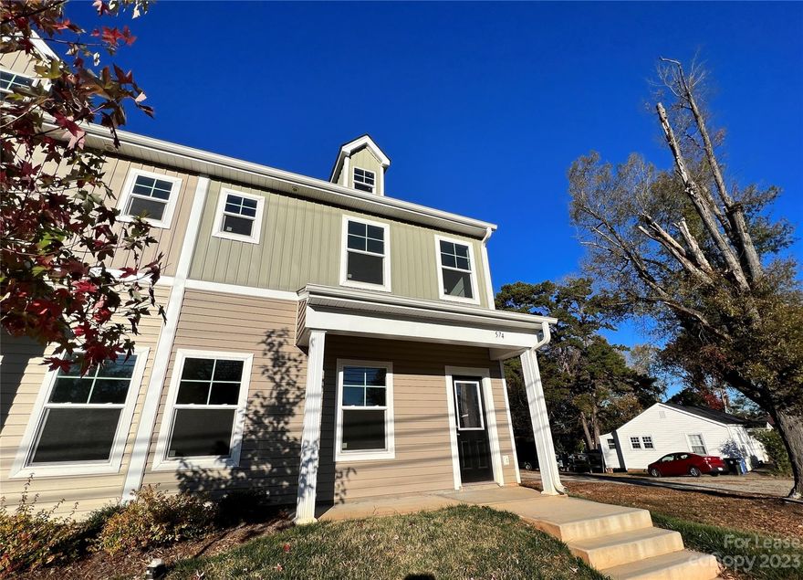 BRAND NEW 2-story duplex unit within walking and biking distance to Downtown Mooresville! The floor plan has main level with open floor plan with laminate wood flooring, Living and Dining areas, Half Bathroom and open Kitchen with granite, island with eating bar and stainless appliances. The upper level has the Laundry Closet, 2 Bedrooms that share a 2nd Full Bathroom and the Primary Suite with walk-in closet and Full Bathroom. Front Covered Porch, 1-Car Garage and additional parking in shared driveway. This property is minutes to Downtown Mooresville shopping, schools and restaurants, as well as all that Hwy 150 has to offer with grocery, pharmacy, restaurants and shopping! Tenant is responsible for all utilities and GARBAGE AND LAWN MAINTENACE ARE INCLUDED! No Smoking and No Pets are allowed. AVAILABLE IMMEDIATELY!