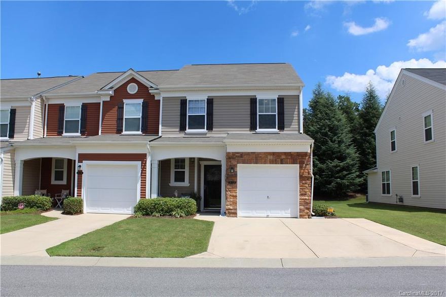 Immaculate three-bedroom end-unit town home in Catawba Village. Beautiful finishes throughout. Spacious open floor plan. Kitchen with stainless steel appliances and plenty of storage. Master suite upstairs with walk-in closet and full bath. Two additional bedrooms with full bath and laundry room on second floor. One-stall garage with covered front porch. Spacious covered rear patio with storage room. Grassy area with tree line behind town home. Neighborhood amenities include pool and clubhouse.
