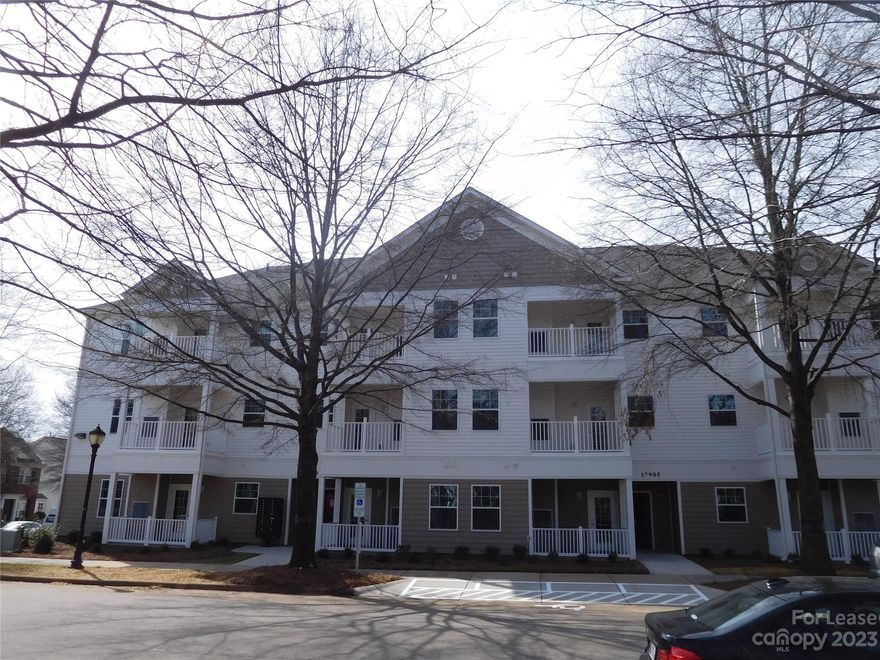1BR/1BA Condo in Cornelius. Building is equipped with an elevator. Features include an open floor plan, laminate flooring, carpet in the bedroom, neutral colors, granite c-tops, white cabinets, ceiling fan in the living room, pantry, coat closet, private balcony. GE appliances include the refrigerator, dishwasher, microwave, electric range/oven, and stacked W/D.. Community pool, playground, basketball courts. Close to shops, restaurants and I-77. Pets conditional with a non-refundable pet fee. Cats ok, Dogs under 35lbs. Water, trash and basic cable/internet included. Limited reserved parking for an additional fee