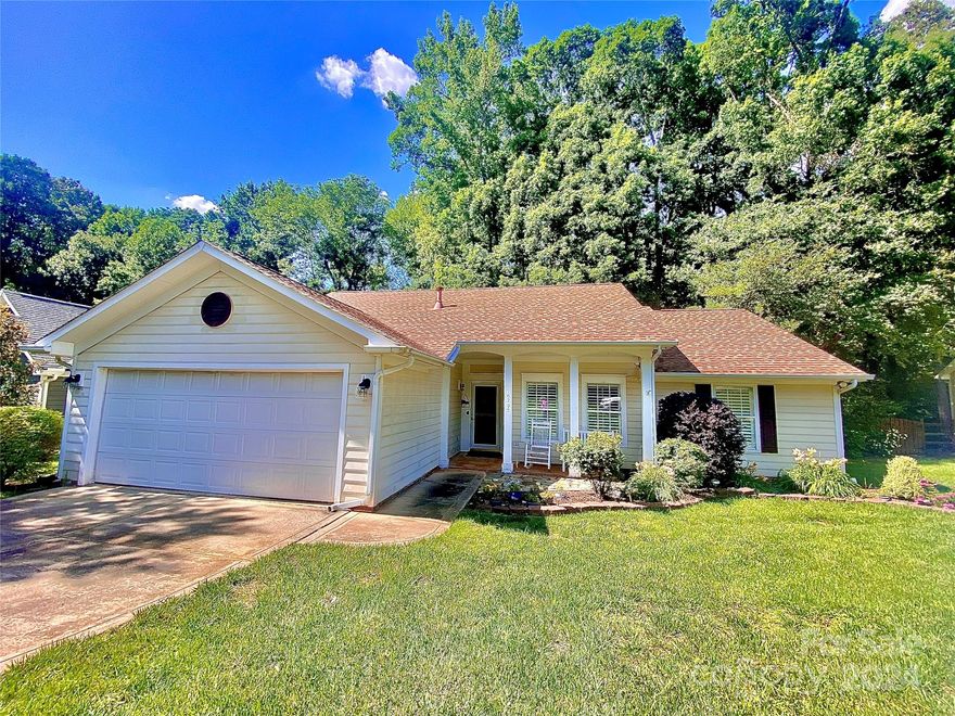 Make this endearing ranch style home yours!  This home is located in sought after Huntersville, NC and has no HOA.  The backyard is wooded and private making your time outside serene.  Home has an open floor plan, large kitchen space with a breakfast area and great natural light.   Principal bedroom has an ensuite, walk in closet , beautiful views of your backyard.  Washer, dryer and refrigerator are included.  Storage shed and hot tub in  backyard stays.