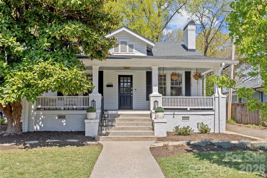 Experience the epitome of historic bungalow living in this charming Plaza Midwood home! Built in 1932, this home is nestled on sought-after Belvedere Avenue - just a half block off The Plaza! Enjoy all that Midwood has to offer, and plant your flag just a stone's throw away from Midwood Park, Mezzo Market, Culture Shop, Giddy Goat, Workman's Friend, and Michelin-rated Supperland. 

This bungalow boasts charming built-ins, original oak and pine floors, tongue and groove front porch, and soaring 9' ceilings. Home features oversized living and dining rooms, and spacious bedrooms - spread all across one level. 

Intentional indoor & outdoor gathering spaces are perfect for unwinding and enjoying evenings with your close circle. Enjoy your views and perch from the large front porch, featuring a daybed porch swing and separate area for lounging or dining. Or, retreat to the private backyard complete with a hardscaped patio area, putting green, and screened-in rear porch. Original storage shed and newer storage cabinet provide additional storage for belongings or tools. 

Inside, the home features an updated kitchen with granite countertops, timeless shaker cabinetry, sink beneath large double windows, and a cozy breakfast bar. Dining room features fireplace with original tile and mantle, custom built-ins, and dry bar -- giving the space a warm and classy feel that's perfect for dinner parties. The primary bedroom is spacious and easily accommodates a king-sized bed; primary suite features an updated walk-in closet (a rarity!), and large shower and double vanity. Come experience the best that Midwood has to offer!