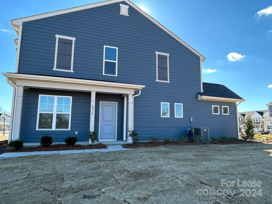 END UNIT!! Brand New 2-storey townhouse with 3 bd, 2.5 ba is available for Rent in Odell Corners sub-division. Main floor features open floor plan with kitchen, granite counter tops, stainless steel appliances, living and dining area, half bath and a 2 car garage. The upper floor has a master bed room with 2 additional bed rooms, 2 full baths, and a Washer & Dryer room. Trash and Water/Sewer is included in rent. Great location, 10 minutes away from all shopping and dining options near Concord Mills Mall. Easy access to 485, 85 & 77.