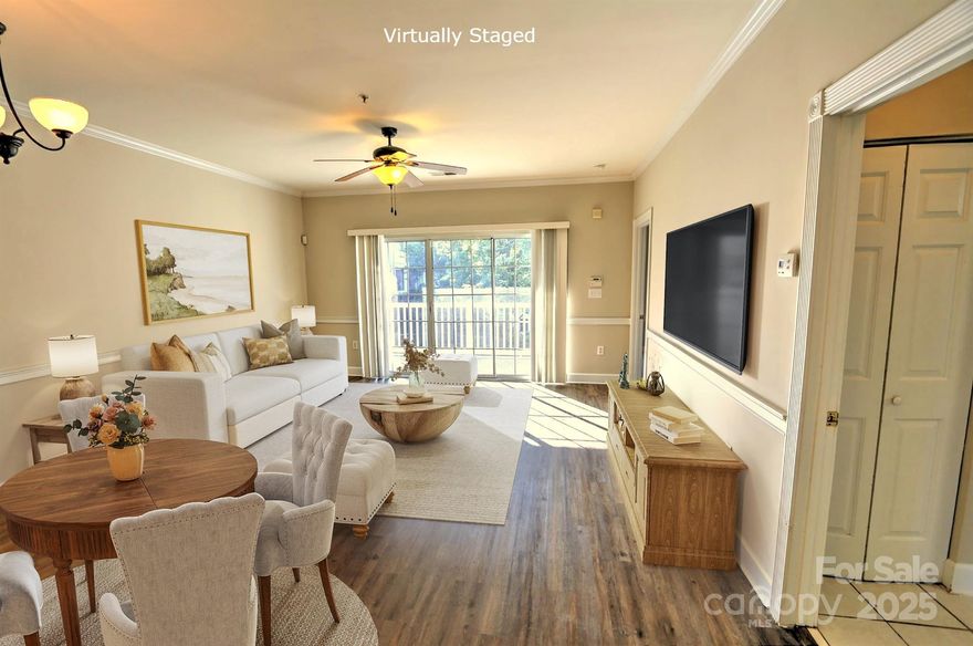 Ready to own a home of your own? Nestled in University area of Charlotte, this 2-bed, 2-bath condo features a split-bedroom design offering privacy: each bedroom enjoys its own full bath. An open, bright living space opens onto a generous balcony with a lovely pool view. This sweet quiet space is the perfect place to enjoy a morning cup of coffee or wind down after a long day. The open floor plan includes a bright kitchen with an efficient layout, ample counter workspace and cabinets. Interior updates include fresh paint and newer laminate flooring in the main living area. HOA covers exterior upkeep, pool and landscaping for easy living. Easy access to UNCC, CPCC, Light Rail, I-85, plus plenty of shopping, dining, and entertainment nearby. The location is well suited for homeowners or rental investors, balancing comfort and convenience—ideal for students, professionals, or anyone looking for low-maintenance living. Welcome home!