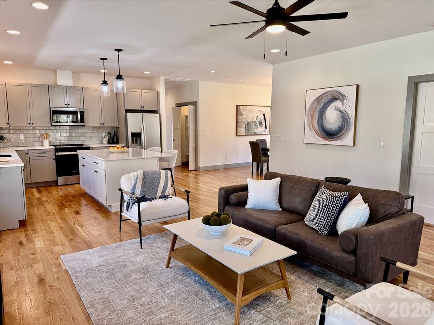 Right on the bike path! Close to everything you need, this detailed freshly constructed home is just right. In town and brand new designed for ease and comfort with beautiful finishes including white oak floors, hard wood doors, Anderson windows, Carolina Closets tons of storage and fans in every bedroom.  Relax on the lovely deck off the back with a private small yard and enjoy one story living with an open floor plan, an easy to serve and entertain kitchen with a large island and lots of cabinets. The view and access to nature across the street will make your life easy- walk the dog or enjoy a picnic!