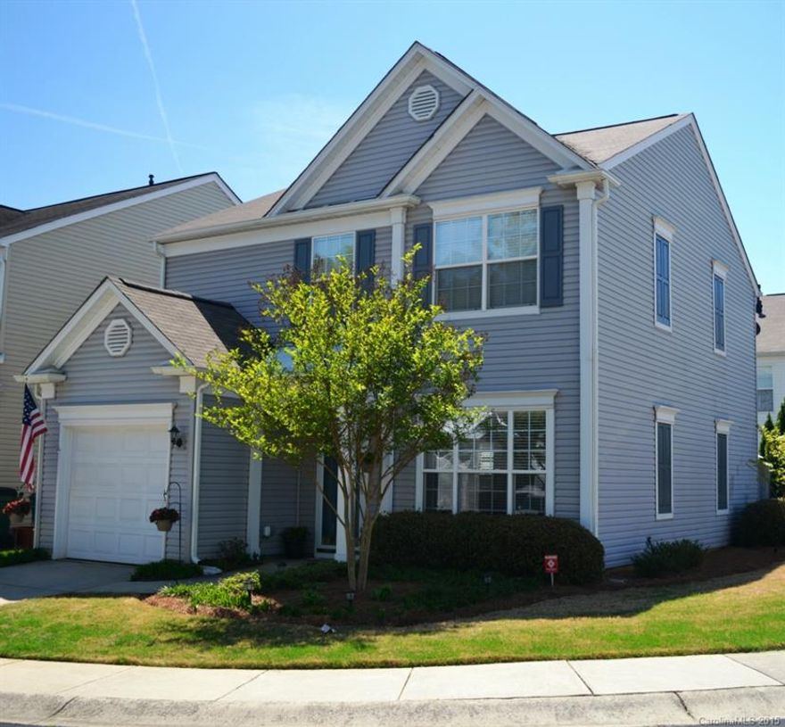 Beautifully maintained townhome that feels like single family home in great Ballantyne location. End unit, only shared wall is a storage room. 3 Br, 2.5 Bath, including large master suite with vaulted ceilings, updated bathroom, and walk-in closet. Corian countertops in kitchen. Private fenced in yard. New landscaping around entire home. New roof and dual-zone HVAC system in 2012.  Located in a very nice community that features a gorgeous lake area.