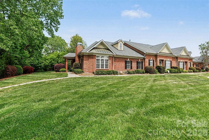 Welcome to this beautifully maintained end-unit townhome offering the ease and comfort of one-level living. Surrounded by mature trees, this home provides a peaceful, private setting while still being conveniently located. The full brick exterior adds timeless charm and durability, while the low-maintenance lifestyle is enhanced by an HOA that covers landscaping and exterior upkeep.Inside, you’ll find thoughtful details like plantation shutters that add both elegance and functionality throughout the home. The kitchen opens to an enclosed brick-fenced courtyard through sliding glass doors—perfect for enjoying your morning coffee, entertaining guests, or simply relaxing in your own private outdoor retreat.This home is truly move-in ready, with the refrigerator, washer, and dryer all conveying. A spacious two-car garage offers ample storage, and the flexible third bedroom provides the perfect option for a home office, guest space, or hobby room.With its inviting feel, private setting, and easy living design, this townhome is the perfect place to call home.Conveniently located to I-77, shopping, dining and entertaining.