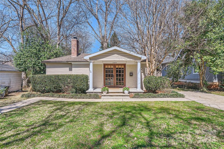 Nestled in the highly coveted Selwyn Park, one of Charlotte’s most desirable and walkable neighborhoods, this exceptional location can’t be beat! Welcomed by a charming front porch and stunning French doors, this move-in ready ranch on a flat lot exudes curb appeal. Main living area boasts beautiful hardwood floors, tons of natural light, charming fireplace & open concept that flows seamlessly to make this house live large. Kitchen is updated with granite counters & SS appliances. 3 sizeable bedrooms- primary suite with dual closets- 2 full baths, provides a modern & functional floor plan. Extend entertaining out back on the patio area, surrounded by a mature tree canopy for serene & private setting. Detached single car garage (could be used for many functions: garage, workout space, office, etc). Selwyn Park is an ideal location within the Madison Park neighborhood providing direct access to the greenway! Walkable to groceries, shops, and many of CLT’s top restaurants and bars!