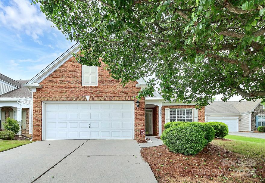 Welcome Home to 9106 Gander DR! Your 2 bedroom, 2 full bath, 2 car garage + office/flex space awaits you. Primary Bedroom host a large walk-in closet, attached bath w/shower & dual sink vanity. Kitchen features a center island area overlooking the Greatroom & Breakfast room. Updated lighting and ceiling fans throughout. Enjoy your morning coffee while relaxing on the screened porch overlooking the rear yard space. Community Lawn Service takes care of your grass mowing/part of the low quarterly HOA fees. This convenient community is located between Blakeney & Stonecrest, close to Ballantyne. Come make this beautifully maintained home yours! Community does have rental restrictions.