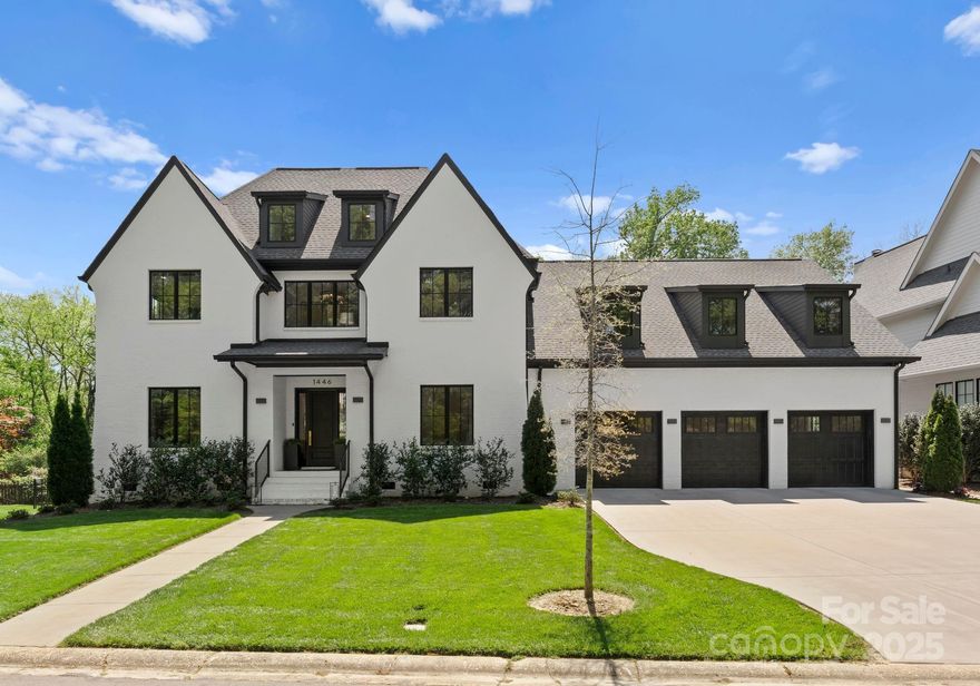 Nestled in the heart of Myers Park on a large cul de sac lot, walking distance to Freedom Park and the Greenway. Beautiful foyer w/ 5" engineered white oak chevron flooring throughout, large office w/ custom built ins, wine room, mud room/ laundry and dining area full of natural light. The kitchen has an oversized island w/ white silk quartzite countertops, Thermador appliances, dual oven 6-burner stove and 60" cabinets. The kitchen is open to the oversized family room and leads to the covered porch w/ a fireplace and built in heaters. The upper level has 4 generous bedrooms w/ ensuite baths and walk in closets. The primary has 2 large custom closets, full sized additional laundry room, coffee bar and covered balcony. The 3rd level has guest suite and large bonus room. Main level guest suite with separate entrance can be used as gym or office with full bath and sauna.Outdoor living at its best! Flat private back yard, cabana, built in gas grill, marble patio and pool. Generator too!