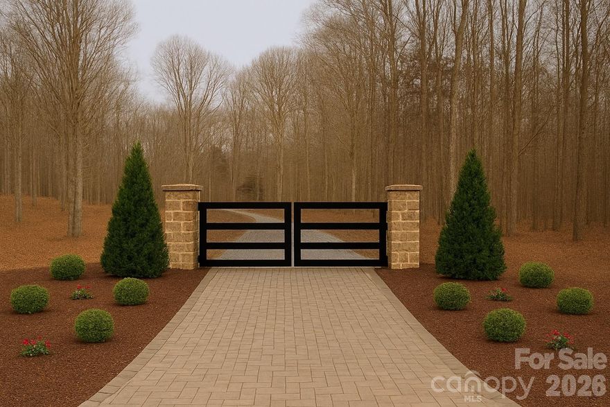 Rare 12-acre cul-de-sac homesite in Hillview Acres spanning two parcels and two states: South Carolina and North Carolina. The 4.5-acre South Carolina portion will be assigned an address on Hillview Acres Drive and is the designated homesite, while the 7.5 acres in North Carolina provide additional land for agricultural use, privacy, and extensive recreational and estate possibilities. This North Carolina acreage cannot contain a residence and may qualify for agricultural tax treatment, subject to county approval.

Hillview Acres is a private gated community of only seven estate-sized homesites, designed for those who value privacy, space, and an elevated country lifestyle without sacrificing convenience. Owners enter through a 75-foot stone paver entrance featuring a black modern-farmhouse style gate mounted on handcrafted stone pillars, leading to a private road built to Lancaster County standards.

The homesite is ideal for a gentleman’s farm or homesteading lifestyle, with room for horses and other farm animals such as chickens, goats, and llamas, along with plenty of room for expansive gardens, barns, garages, and additional outbuildings.

Hillview Acres operates under a maintenance association rather than a traditional HOA, preserving the appearance and long-term value of the community while maintaining minimal restrictions and architectural flexibility. A $1,000 capital contribution is due at closing with annual dues of $500, covering maintenance of the gated entrance, landscaping, and private roadway.

Perfectly positioned near the North and South Carolina border, residents in Hillview Acres enjoy a peaceful wooded setting just minutes from historic Waxhaw, Indian Land conveniences, and an easy commute via Highway 521.

This is the final available homesite in Hillview Acres, offering one of the last opportunities to secure space, privacy, and long-term value in this limited seven-lot estate community.

This beautiful homesite is located at the end of the private road and is ideal for a gentleman’s farm or homesteading lifestyle, with room for horses and other farm animals such as chickens, goats, and llamas, along with plenty of room for expansive gardens, barns, garages, and additional outbuildings.

The community operates under a maintenance association rather than a traditional HOA, providing a simple structure that preserves the estate character of the neighborhood while maintaining minimal restrictions. A $1,000 capital contribution is due at closing and annual dues are $500, covering maintenance of the gated entrance, landscaping, and private roadway.

Enjoy a peaceful rural setting just minutes from all that Waxhaw and Indian Land have to offer! This lot offers a rare opportunity to create a private estate on acreage spanning two states. Build a custom-home with our preferred builder, Four Oaks Builders, or you may choose your own plan and builder.