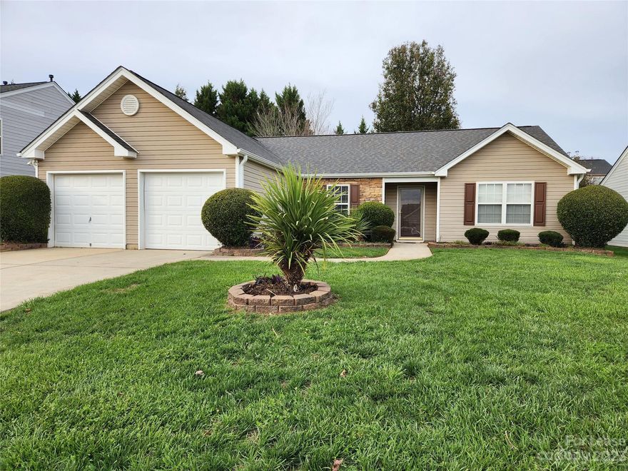 Nice 3 Bedroom, 2 Bath Ranch w/2 Car Garage. Open Floorplan - Great Room w/Vaulted Ceiling, Dining Area, All Open to the Kitchen w/Stainless Steel Appliances. Owners Suite w/Deluxe Bath and Walk In Closet and other 3 Bedrooms on the Opposite Side of the Home w/Full Bath & Laundry Room (Washer & Dryer Included). Rear Fenced Yard w/Deck. Landscaping Included!!! This home is near I-485 and is convenient to shopping and so much more.
