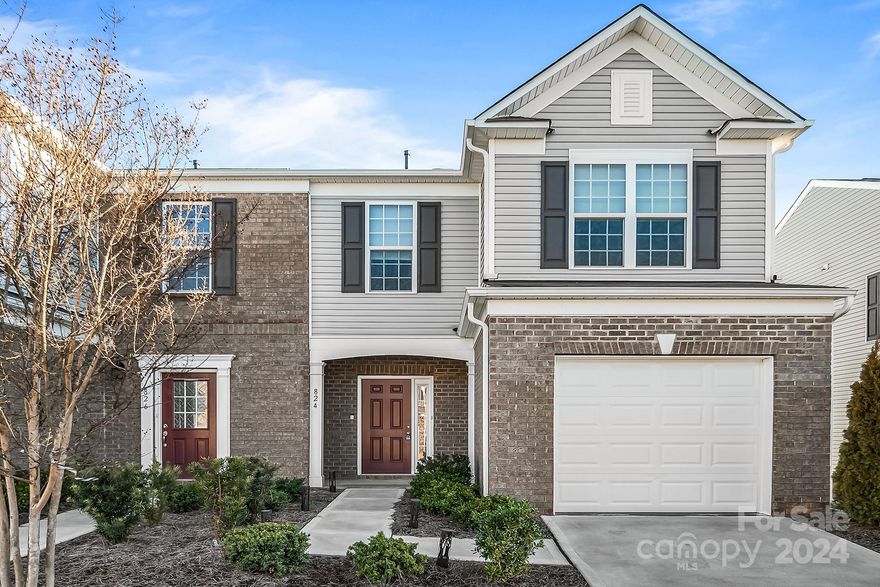 Welcome home to this stunning 3-bedroom end unit. This home is a perfect blend of style, comfort & functionality. Bathed in an abundance of natural light, the open concept living area creates a bright & welcoming atmosphere to call home. The well appointed kitchen boasts a gas range, recessed lighting, quartz countertops & slow close doors/drawers ensuring a delightful cooking experience. Main floor offers upgraded laminate wood flooring, modern lighting & a cozy gas fireplace. Upper level features a large primary suite w deluxe bath & spacious walk in closet. Two additional ample sized bedrooms offer flexibility for guest or home office space. The outdoor area is a true oasis, complete with a pergola, extended patio & fully fenced yard. Enjoy the security of this quiet gated community along with its walking trails, club house & outdoor pool. This home offers it all, plus is conveniently located near shopping, restaurants, entertainment & a short commute to the Charlotte airport.