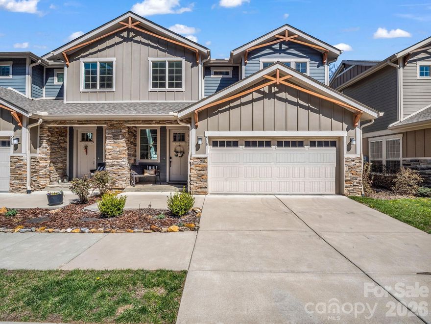 Immaculate townhome in Black Mountain, just over a mile to downtown! This like-new home has been a second home since it was built, so it is practically brand new. 518 Sweet Birch features an open concept, high-end finishes throughout, and an extremely functional layout. The primary suite is on the main level and features dual vanities, a luxurious tile shower, and a large walk-in closet. The upper level has a second living area, private office, and 2 more bedroom (including one with en suite bathroom). All the necessities are one the main level, including a large laundry room, adjoining mud room, and screened back porch. Sweet Birch Commons is a community of well-maintained homes with great neighbors, as well as a community clubhouse for game nights, cookouts, and gathering around a firepit. The HOA fees are modest and are used for common area maintenance.