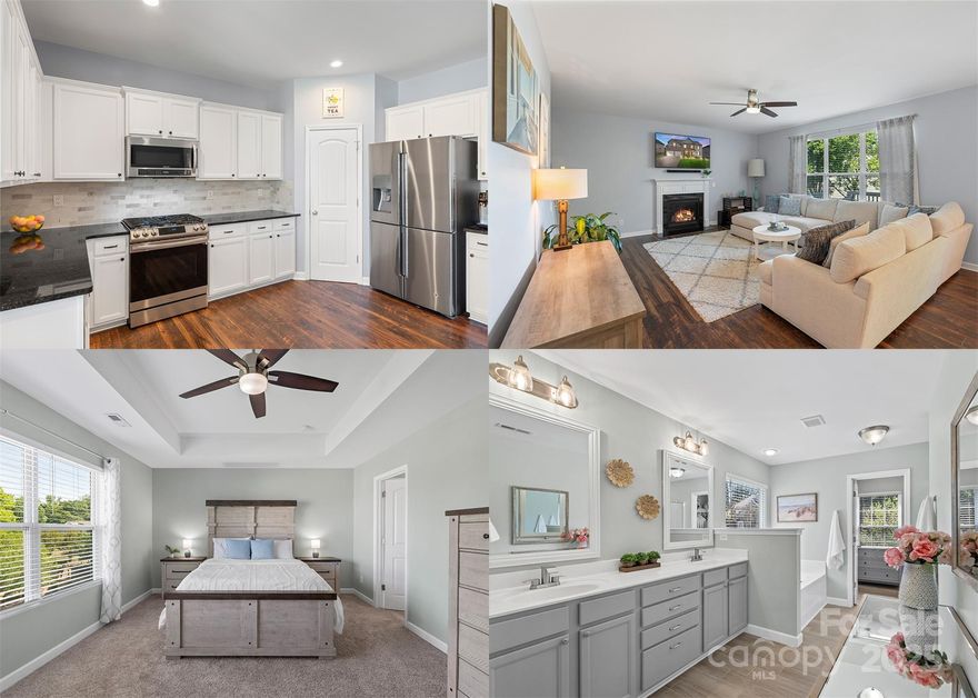 This large and spacious traditional home offers 5 bedrooms and 4.5 bathrooms with an open floor plan perfect for everyday living and entertaining. Enjoy a charming covered front porch and light-filled living area with laminate wood flooring, large windows, and a cozy fireplace. The kitchen features stainless steel appliances, white cabinets, abundant counter space, a large island, eat-in area, dedicated pantry, and custom tile backsplash. A spacious main-level bedroom with full bath access is ideal for guests or a flex space. The primary suite boasts tray ceilings, large Walk-in closet with shelving, and an ensuite with dual vanities, modern fixtures, a soaker tub, and separate shower. Three spacious additional upstairs bedrooms offer comfort and tons of options for useability. Outside, enjoy a large and open backyard from the elevated deck, perfect for relaxing or entertaining. Community amenities include an outdoor pool and playground—perfect for family fun and relaxation.