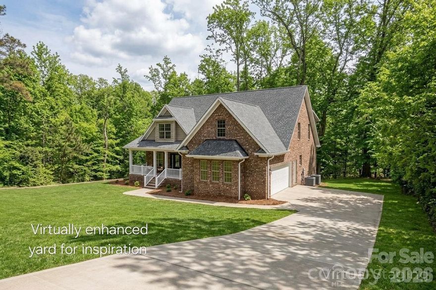 $10,000 Seller paid concessions being offered- use to buy down your interest rate or for closing costs! Rare opportunity for new home on a private 1.49-acre wooded lot featuring a picturesque creek and serene winter views of the golf course at the private, invitation-only Gaston Country Club. Situated on a quiet cul-de-sac, this home offers an exceptional Gastonia location with a perfect blend of privacy, luxury, and modern design.

Inside, the living room impresses with a dramatic cathedral ceiling and gas fireplace, flowing seamlessly into the kitchen with granite countertops, classic white tile backsplash, and an open-concept layout ideal for entertaining.
The main-level primary suite is a private retreat, complete with a walk-in closet and spa-inspired bath featuring sleek finishes, a freestanding soaking tub, and a large walk-in shower.
Upstairs includes three spacious bedrooms, a large bonus room, and two full bathrooms, offering flexible living space for family or guests. The basement is framed, wired, and ready for future expansion, including tall ceilings and a safe room option for endless possibilities.
Step outside to enjoy peaceful outdoor living. The back deck overlooks the private wooded lot, while a short walk leads to a charming creek — perfect for a future firepit or quiet evenings listening to the water. The majority of the lot sits tucked away and private! 

This home perfectly balances privacy, modern luxury, and lifestyle, all in an exceptional Gastonia location with convenient access to Charlotte.