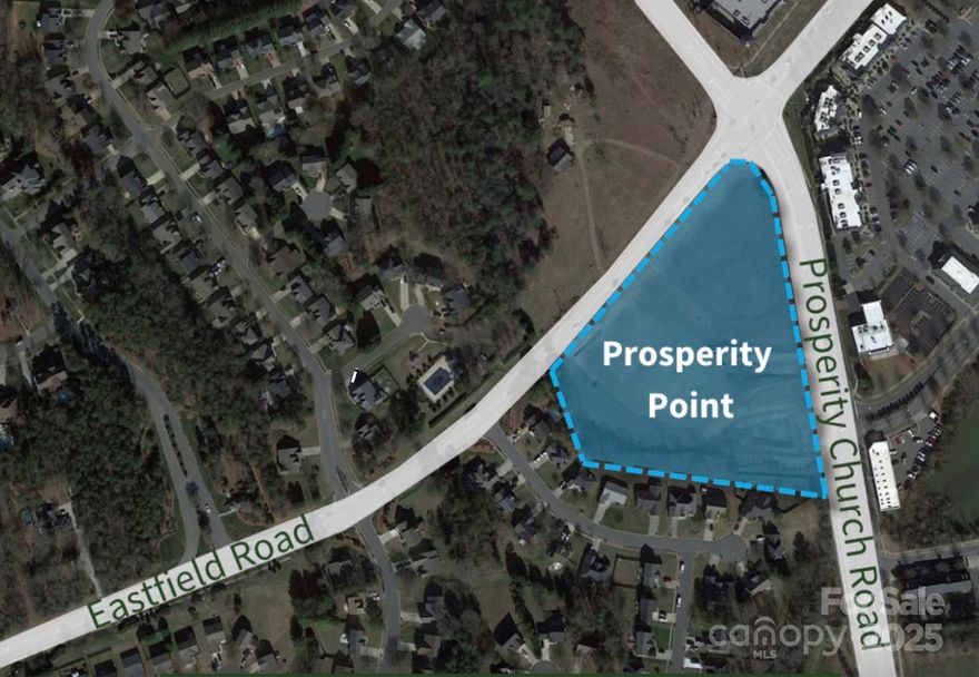 +/- 2.909 acres available FOR SALE or GROUND LEASE.  Located at a pivotal intersection nestled among several notable residential neighborhoods, Prosperity Point is a prime retail location! The site is adjacent to Eastfield Village and the Huntersville Market development.  Lot is graded and pad ready with water and sewer stubbed to the site.