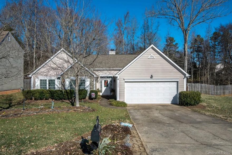 Walk to the pool from this unique and spacious ranch home. Features open floor plan, granite counters, crystal entryway, dramatic ceilings, wide plank flooring and triple pane windows. Replaced HVAC 2008, roof in 2011. Easily convert spare room to 4th bedroom. Picture windows overlook large wooded lot with stream, bridges and stockade fence. Quiet, safe, well-maintained neighborhood convenient to shopping, schools, healthcare, upcoming I-485 interchange, I-77 and I-85, Uptown and Lake Norman.