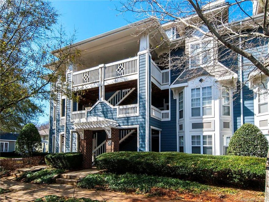 Charming top floor condo in the heart of Dilworth with front and back porches! Excellent location walking distance to restaurants, breweries, light rail, shopping, Southend, Publix & more! Sought after large 2 bdrm/2 bath, 2 story floorpln w/vaulted ceilings, FP in Living Rm & great natural light. Kit w/granite, SS Appls & hardwoods. Private master suite upstairs.  Fresh paint in Kit & Breakfast. Low HOA Dues & Fantastic community amenities - clubhouse, pool & outdoor grilling area. Must See!