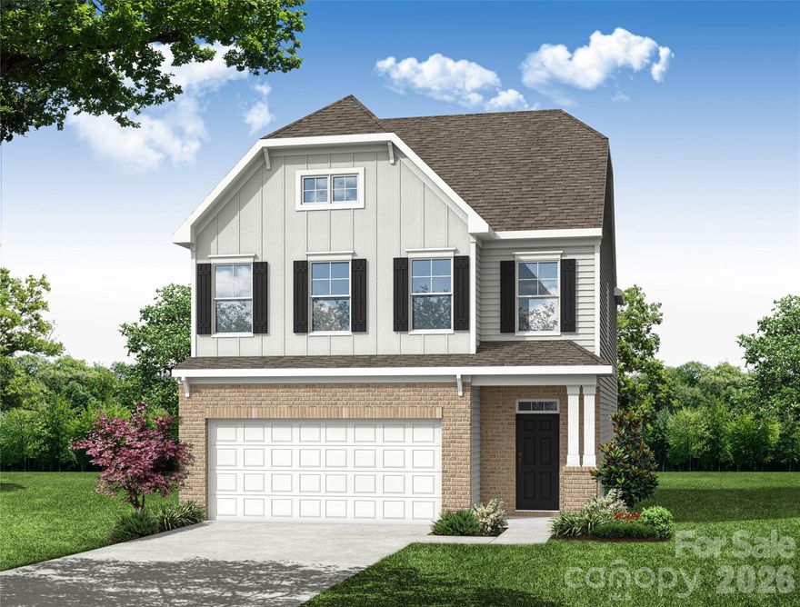 New boutique community in Charlotte near the University area with easy access to dining, retail, and interstates. This 2-story Clayton plan offers 3 bedrooms, 2.5 baths, a rear covered porch, and more than 2,300 square feet of living space. The main living area features the family room with Cosmo gas fireplace & shiplap surround, breakfast area that walks out to covered porch, and a designer kitchen. The kitchen has white cabinets, quartz counters, tile backsplash, and stainless appliances including a range hood & gas cooktop. Upstairs features the primary suite with a luxury shower and large walk-in closet. The upper floor is completed with two more bedrooms, a hall bath with tub/shower combo, loft, and laundry room. All bathrooms have white cabinetry and white quartz counters. Visit today and find out more about this exciting new community!