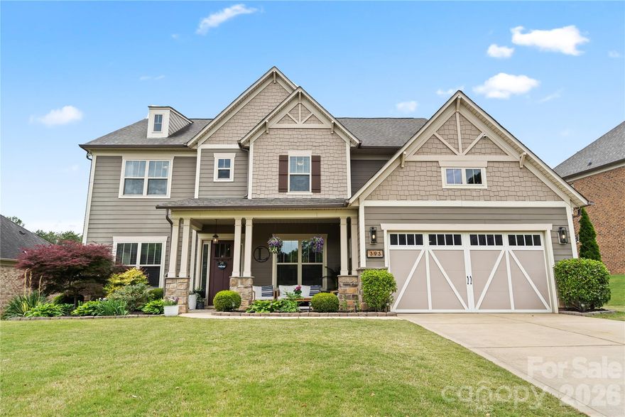 You don't want to miss this home! Move in ready! Designer features throughout! This home backs up to a retention pond giving privacy behind the home. The backyard oasis is also surrounded by trees giving more privacy. dine under your covered patio gazebo, swim in your saltwater pool, hang by the fire pit, snooze in the hammock, or in other seating areas in the back yard.  The open floor plan has 10' ceilings downstairs and 9' ceiling upstairs as well as a 2 story foyer. The living room has a coffered ceiling and stone fireplace with the perfect mantel for all your holiday decor. Numerous updates have been completed in this home, designer light fixtures,  LVP flooring, full paint, primary bathroom remodel- tile floor, walk-in shower, custom mirrors, vanities, kitchen backsplash, farmhouse sink, painted cabinets, cabinet hardware, backsplash, and a custom hood.  Stunning pantry shelving with under-shelf lighting. The home features many accent walls- wood and wallpaper.  Fully redone laundry room complete with cabinetry, folding table, and drying racks. Custom Barn doors in loft and office, walk-in attic access off of loft. Numerous gardens around the property. Bedroom and full  bathroom downstairs, 2 office spaces downstairs, loft upstairs with 4 more bedrooms and 3 full bathrooms. Tandem 3 car garage perfect for extra storage OR longer vehicles! Celebrate all the holidays with ease with permanent outdoor lighting! Conveniently located near top-rated schools, minutes from Ballantyne, Fort Mill, Indian land shopping, Costco, Target and more! Neighborhood amenities include a pool, playground, and sidewalks.  Solar panels on the home are fully paid for & cover most of current owners electrical costs(everyone uses different amounts of electricity). Agent is owner. See exclusions.