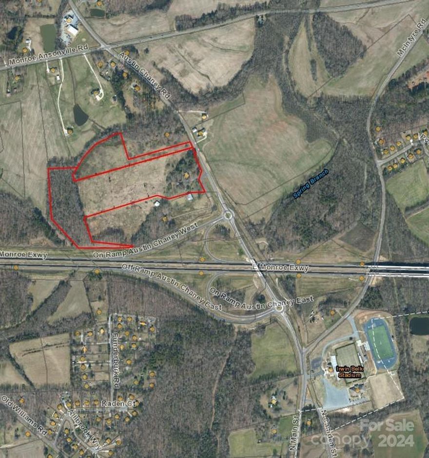 +/-26.945 acre development opportunity available between 2 parcels located at the Austin Chaney exit of the Monroe Bypass, just 1 mile from Wingate University. An additional 5 acres is available for sale (1009 Austin Chaney Rd).