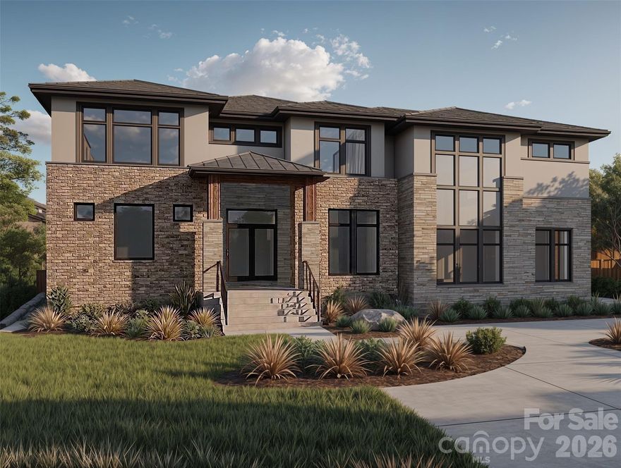 The open-concept layout is anchored by a chef’s kitchen featuring quartz countertops, a waterfall island, and premium Wolf and Sub-Zero appliances. A dramatic two-story living room fills the space with natural light, creating an ideal setting for both everyday living and entertaining. The main-level primary suite offers a private retreat with dual closets and a spa-inspired bath featuring a wet room design. Also on the main level is a dedicated office with a full bath, a butler’s pantry, and a flexible living space.
Upstairs includes three additional bedrooms and a spacious media/bonus room, providing ample room for relaxation or entertainment.

The backyard is designed for resort-style living with an in-ground pool, outdoor kitchen, fire pit, and an expansive lot ideal for hosting or unwinding. Located in the desirable Hamilton Place community on the border of Charlotte and Fort Mill, this home offers convenient access to shopping, grocery stores, dining, and everyday amenities all within a few miles. A rare opportunity to own a one-of-a-kind modern residence with exceptional craftsmanship and seamless indoor-outdoor living.