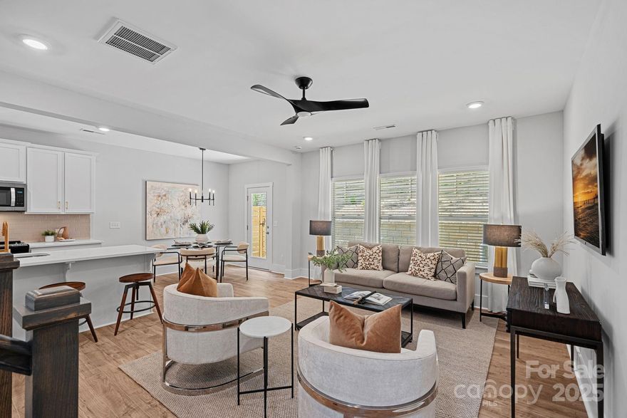 The last available new-construction townhome in Feriba Place is complete and ready for immediate occupancy with fully transferable top-to-bottom builder warranty. Over-sized driveway will easily accommodate two cars side-by-side or park inside your fully attached two-car garage. The home is bright with plenty of windows and open floor plan. Kitchen includes upgraded stainless appliances (refrigerator included), full pantry, and quartz countertops. Primary bedroom on second level is spacious with large windows. Primary bath has a dual sink vanity and oversized shower with tile surround. Two additional bedrooms are spacious and bright. Second level laundry room, storage and shared full bath complete the living space. Private fenced back yard with custom brick paver patio!   Refrigerator is included.