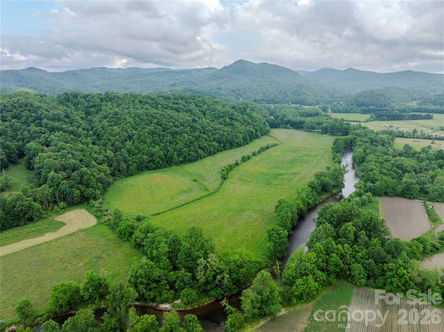 At just over 130 acres, this riverfront mountain property is the perfect blend of Southern Appalachian woodlands, open farmland/meadows, trout fishing and river recreation, and several potential homesite locations with gentle topography, ease of access and mountain views. With over 3,300 feet of frontage on the French Broad River, the opportunities are endless for trout fishing, tubing, wading, boating and other river-related activities.  Established roads throughout the property allow access to potential homesites and the river front, and Orr Road winds through a beautiful river valley leading to the entrance of the property.  Note: the purchase agreement requires that the buyer place a conservation easement on 45 acres and allow for a river, stream, and wetlands restoration project.