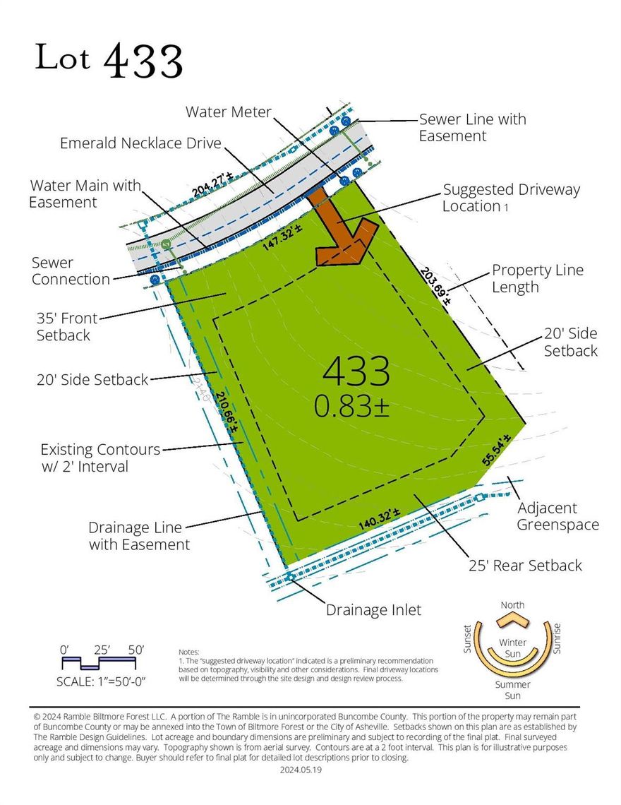 Surrounded by enchanting forests, the Emerald Necklace homesites are a tranquil and private respite within The Ramble.  With an idea balance of nature, community, and location, these special properties offer quiet luxury near the heart of Asheville.  This very gently sloping estate-sized homesite has southern exposure from the rear of the future home and is adjacent to generous greenspace with easy access to expansive trail system.