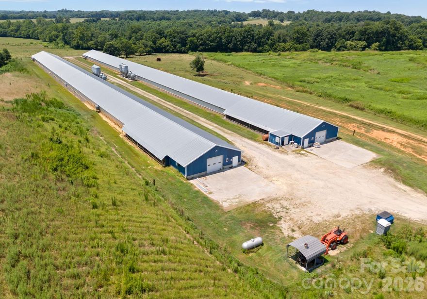 Welcome to your next opportunity in agri-investment or country living! This 48-acre farm stretches across the peaceful countryside of Iredell and Davie County, bordered by the South Yadkin River ready for poultry and cattle production. The property features two 600 ft. broiler breeder poultry houses, built in 2013, equipped with Cumberland feeding systems, automatic winches for the nest system, Hired-Hand controls, an incinerator for on-site poultry management, and a diesel generator wired to poultry barns and dwelling house. In addition to poultry, this farm is fully fenced for cattle and designed for beef production. A large hay barn provides ample space for equipment and feed. This farm includes a 3-bedroom, 2-bath home, perfect for the farm owner, and a mobile home on-site for hired help. Whether you're expanding your poultry operation, entering the livestock market, or seeking a multi-purpose income-producing farm, this one offers the complete package. Must have appointment!