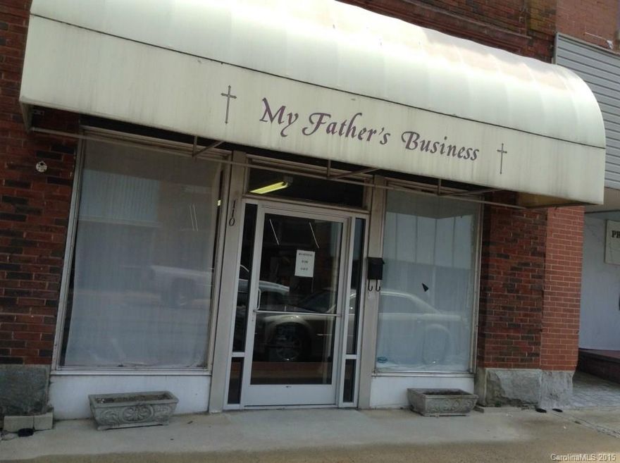 Storefront business on Main St.  Fixtures and lots of Bible Book Store inventory still in building and can be purchased for $20,000, or owner will remove.  Furnace does not work.  Presently heated by 2 space heaters. 
AC was working when the business closed one year ago, uncertain of function at this time.  
Storage loft area of approx. 324 sq. ft. available.
