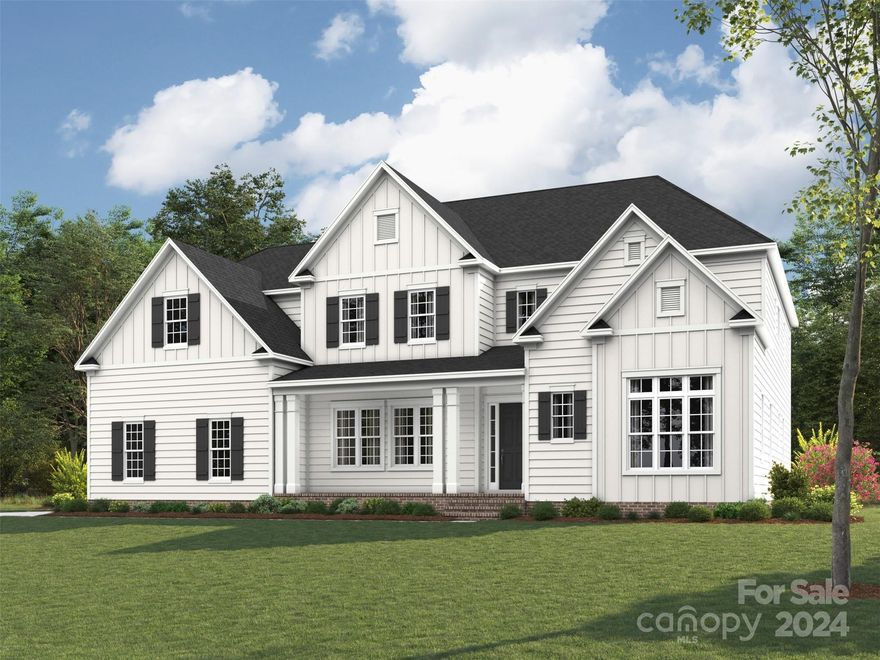 Popular Hadley plan has a 2-story entry foyer flanked by a spacious formal dining. Stately white painted exterior with front porch and 16' glass sliders out to the covered rear raised patio w/ fireplace for outdoor entertaining. Hadley has 4 bedrooms, all w/ their own full bath The home includes a private guest suite with full bath on the main level. The kitchen offers a large center island, morning room w/ 2 story ceiling and a large walk-in pantry. White shaker style cabinets are stacked to the ceiling. Upstairs offers a spacious bonus room w/ a storage closet. Premier owner's suite offers a spa style bath and extended walk-in closets. The 4 car garage is configured w/ a 3 car sideload garage and an interconnected 1 car carriage garage.  One of only two homes positioned in the terrific cul-de-sac. And a great community amenity package plus terrific schools.