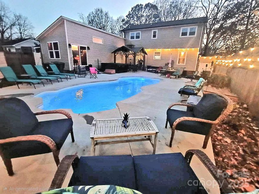 NEW PRICE!!! This one checks all of the boxes! NO HOA!!! Beautifully Updated 4 Bedroom, 3 Full Bath Home, only 1 Mile From Downtown Concord — Rare Pool, Spa & Luxury Suite! Welcome to 372 Aycock St NE, a uniquely upgraded 4-bedroom, 3-full-bath home offering 2,132 square feet of beautifully finished living space just 1 mile from historic Downtown Concord. Homes of this size—with modern updates and resort-style amenities—are exceptionally rare in Concord. The thoughtful 2022 addition reimagined the layout and introduced a stunning 650 sq. ft. primary suite, complete with a luxury full bathroom, an oversized massive tile walk-in shower, and private access leading directly to your backyard oasis. Step outside to enjoy true resort-style living: a 12,000-gallon heated salt water fiberglass pool, surrounded by a 1,500 sq. ft. concrete pool deck and patio, plus a new privacy fence that creates a peaceful retreat. A hot tub area adds to the spa-like experience. This home is not only stylish but also meticulously maintained with major updates already completed: All-new 6-inch gutters, all HVAC ductwork replaced during the 2022 addition, all insulation under the home replaced, and the main level full bathroom has been remodeled. A 3-ton Trane HVAC, roof, windows, and front driveway are all less than 15 years old. The property retains its inviting charm, features a comfortable and functional layout, and sits close to downtown shopping, dining, parks, and Concord’s expanding entertainment district. Minutes from I-85 and Charlotte with rare amenities, extensive updates, and a prime location, 372 Aycock St NE stands out as one of Concord’s best opportunities for turnkey living with luxury features. Do not miss this one!