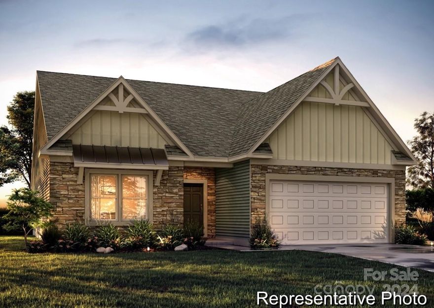 Vale Ranch plan - This open concept ranch with 2000 square feet features large great room, dining area and well-appointed gourmet kitchen with tile backsplash, quartz counters, cabinetry, and SS appliances, including non-vented canopy hood and wall oven / microwave combination! Primary Suite with ensuite features tray ceiling, and dual closets, additional full bath, laundry room, and spacious secondary bedrooms complete this home.  Amenity Filled Edgewater Golf Course Community features Community Pool, Biking and Walking Trails, Boat Docks, Clubhouse, and Active Community Calendar!