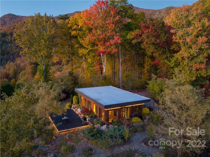 This spectacular 20-acre private retreat boasts year-round sweeping views of the Reems Creek Valley and surrounding mountains. The home is a cozy studio with high-end rustic modern design featuring endless windows that bring the outside in creating the most stunning views throughout. From enjoying coffee in bed to sunsets over the Reems Creek Valley or stargazing in the gardens by the fire pit this home is truly a unique retreat. The oversized back deck is an extension of the home creating additional 470 sq ft of open air living space. The gardens around the home include native landscaping, fruit trees and medicinal plants. A trail leads you from the home to the view platform with breathtaking views. Per the previous seller the home was designed to be expanded and a second story added. Conveniently located 15 mins to Weaverville & 25 mins to Asheville. The driveway is very gradual & 4WD is NOT required. Property has additional building sites. Short Term Rentals allowed.No drive-bys.