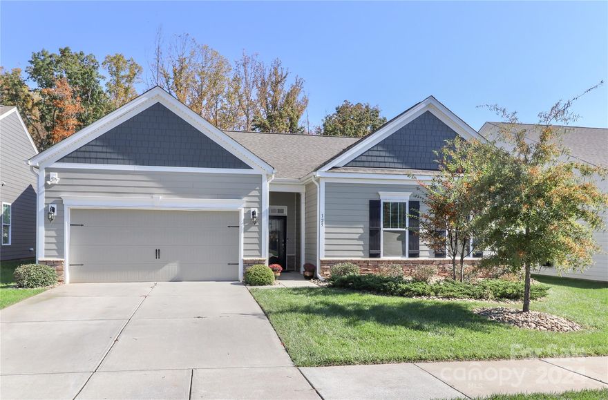 Welcome Home! You will be wowed w/all of the thoughtful details as you walk through this one level home. The split floor plan is the perfect combination of open for entertaining, yet cozy for that warm home feeling. The first thing you will notice as you enter the home is a large foyer w/drop zone, upgraded lighting fixtures & custom floating shelves by the fireplace. As you continue through the family room to the kitchen, you will find a large granite island, tons of cabinet space w/slide out shelving & smart stainless steel appliances. The kitchen opens to the dining area & screened in patio overlooking your private backyard w/wooded view. The spacious primary suite includes walk in closet w/custom shelves & bathroom w/dual vanities, tile shower & linen closet. The impressive features continue w/walk in closets included in each bedroom, oversized laundry room & TONS of storage (seriously, open all of the doors!). Fantastic Location & community are the icing on the cake!