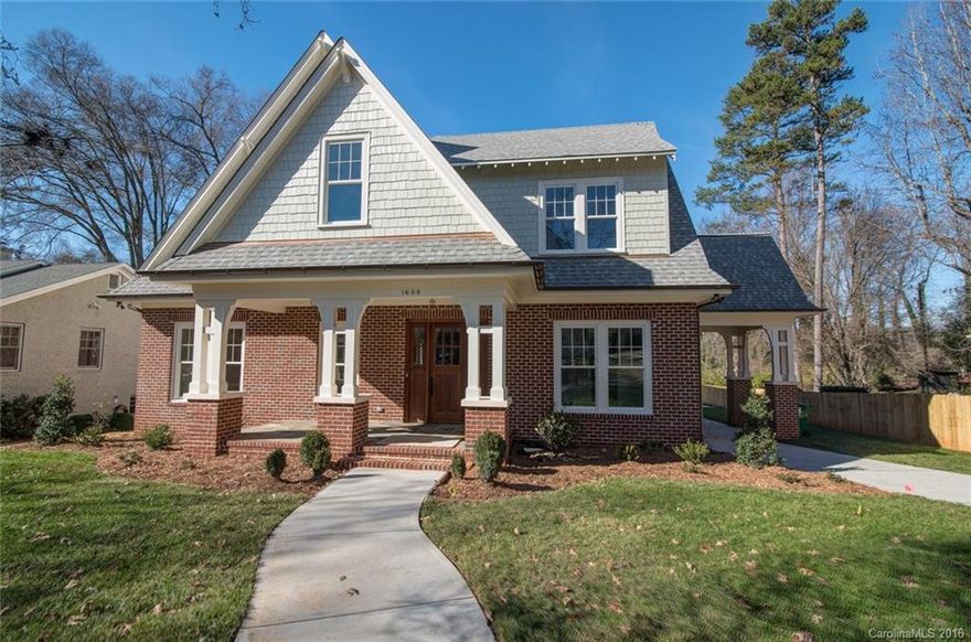 New craftsman-style home in Myers Park with all the quality and features you'd expect. Gracious formal rooms up front with paneling and coffered ceiling. Large elegant family areas in back are bright, open and inviting. Gourmet kitchen has stainless Viking appliances, gorgeous custom cabinets, large center island, and huge walk-in pantry. Second floor has three spacious bedrooms with en-suite baths, loft area and huge bonus room. Relax on the inviting screened porch with fireplace year round.