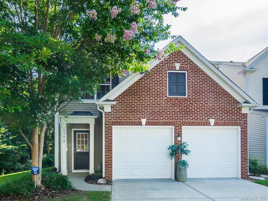 Pristine Blakeney end unit townhome with $26,000 in upgrades in popular Blakeney Preserve. Like new! Used as seller's second home. Bright & open with hardwoods, upgraded cabinets, stainless steel appliances & granite with tile backsplash. Custom paint, 2" blinds & wired for surround sound & security. End unit with lots of privacy & trees. 2 car garage with epoxy floor. Includes washer/ dryer & refrigerator. Walk to Blakeney shopping, dining & medical. Top rated schools. Move in ready.