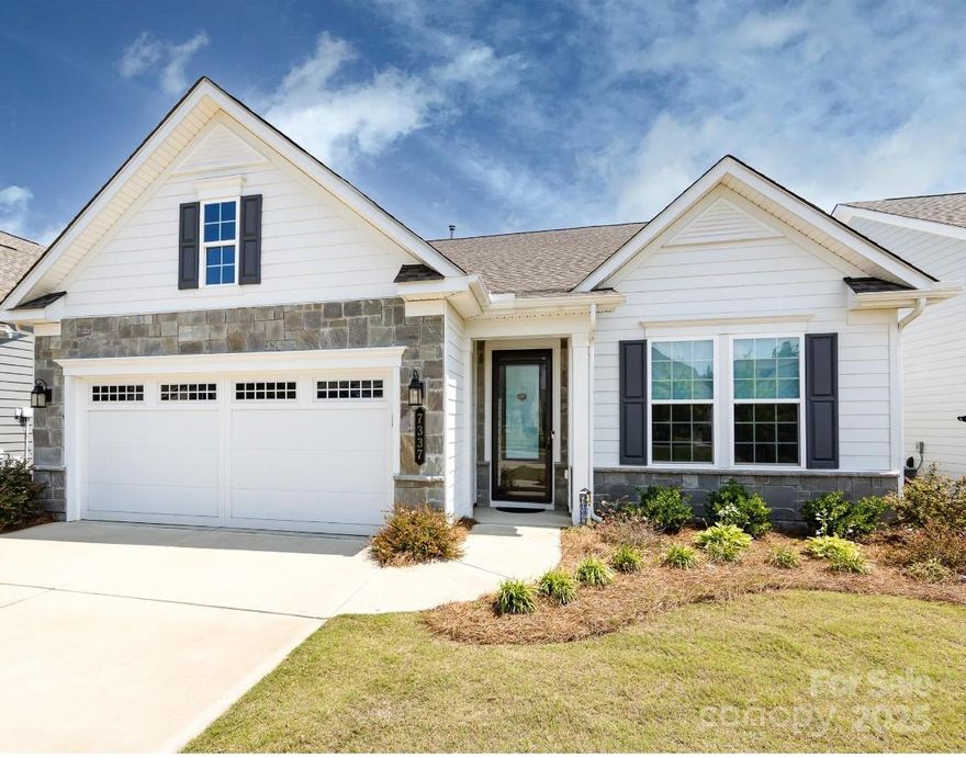 Fall in love when you open the door to this beautiful bright & open Cypress floor plan, perfectly designed for comfortable living. This home offers 2 large bedrooms, 2 bathrooms and a flex room that could be an office/bedroom/craft room. Large living room w/gas fireplace, white kitchen cabinets, granite countertops,  & vinyl plank flooring. All stainless steel appliance remain, along with washer and dryer. Beautiful island in kitchen will remain. Tv's also can stay .
 Primary bedroom with tray ceiling, primary bath/large tile shower and dual vanities. Lots of upgrades. Home is situated on a premium lot with a view of the water, ideal for spending mornings with a coffee on the screen porch enjoying the scenery.  Close to Mint Hill Novant Hospital and I- 485. Cresswinds is an active 55+ over community w/clubhouse indoor/outdoor pools, fitness center, sports courts, many clubs/activities.