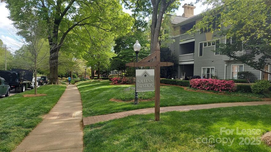 Landmark location! Natural light streams into this cheerful 2nd-floor home with a chef's kitchen, granite countertops, & stainless-steel appliances. Fresh paint & smooth ceilings give it a stellar feel.  The fireplace with built-in shelving adds charm to the Greatroom, & large sliding glass doors open to a covered deck overlooking the courtyard with a distant view of the gunite pool complete with lounge chairs & grill. Newer lighting, 2 BRs & 1.5 baths—including a spacious primary BR, a walk-in closet, & a dream custom tiled tub/shower. Two vanities with granite counters and newer faucets help you create your day. The second BR is also private & has two closets. GE Profile washer & dryer! This home gives you exceptional privacy to enjoy swimming, unwind, or run/walk on beautiful and inspiring Queens Road in Myers Park! 670 Credit Score Required. All adults use Smart Move verification for applications—quick access to restaurants, SouthPark, & Uptown!