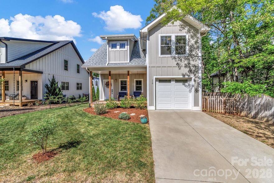 Welcome to 116 Craggy St in the heart of Black Mountain, where modern construction meets an unbeatable location and thoughtful design. Built in 2020, this beautifully maintained home offers a flexible and functional layout with a main-level primary suite, featuring a tiled shower, along with an additional half bath for guests. Upstairs, you’ll find a spacious loft area perfect for a second living space, office, or flex area, along with three additional bedrooms and two full baths including a second primary suite (with soaring vaulted ceilings) with its own tiled shower, ideal for guests or multi-generational living. The open-concept main level is filled with natural light and showcases warm finishes, wood floors, and a well-appointed kitchen with granite countertops and ample cabinetry, perfect for both everyday living and entertaining. You will enjoy the inviting outdoor spaces including a welcoming front porch and a private back deck which is ideal for relaxing, grilling, or enjoying the mountain air. The yard offers just the right balance of usability and low maintenance. Located just minutes from downtown Black Mountain, you’ll love the easy access to local shops, restaurants, hiking trails, and Asheville just a short drive away. Short distance to the sidewalk access to Lake Tomahawk. Whether you’re looking for a primary residence, second home, or investment opportunity, this property checks all the boxes with location, layout, and lifestyle.